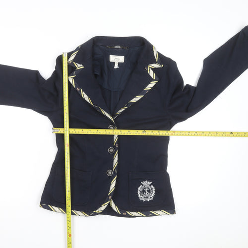 Joules Women's Navy Blue Nautical Blazer Size 10 Preppy Cotton Jacket