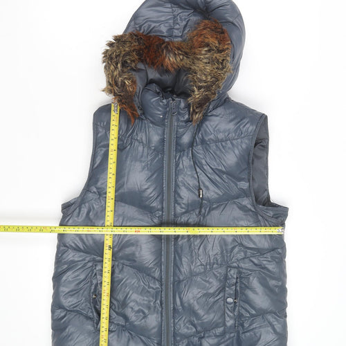 Gap Men's Blue Hooded Puffer Gilet M Faux Fur Trim Winter Waistcoat