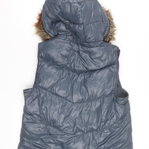 Gap Men's Blue Hooded Puffer Gilet M Faux Fur Trim Winter Waistcoat
