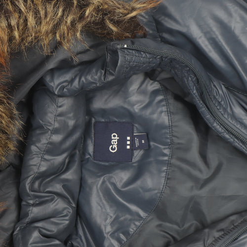 Gap Men's Blue Hooded Puffer Gilet M Faux Fur Trim Winter Waistcoat
