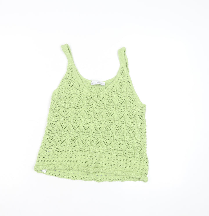 MNG Women Green Open-Knit Cotton Sleeveless Vest Size 12