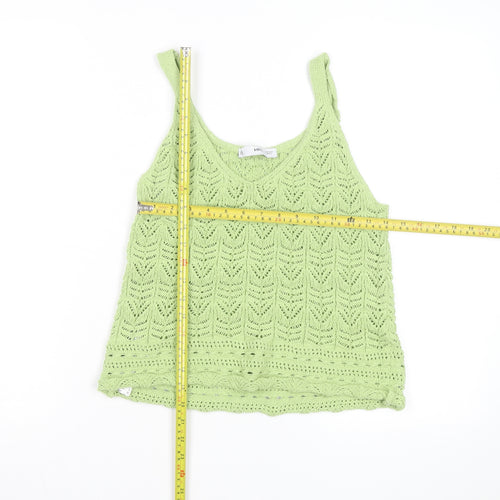 MNG Women Green Open-Knit Cotton Sleeveless Vest Size 12