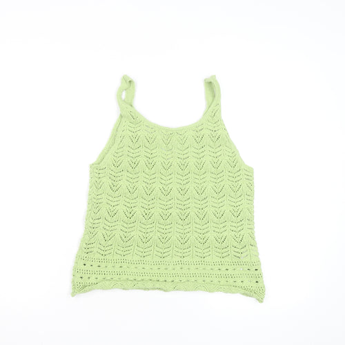 MNG Women Green Open-Knit Cotton Sleeveless Vest Size 12