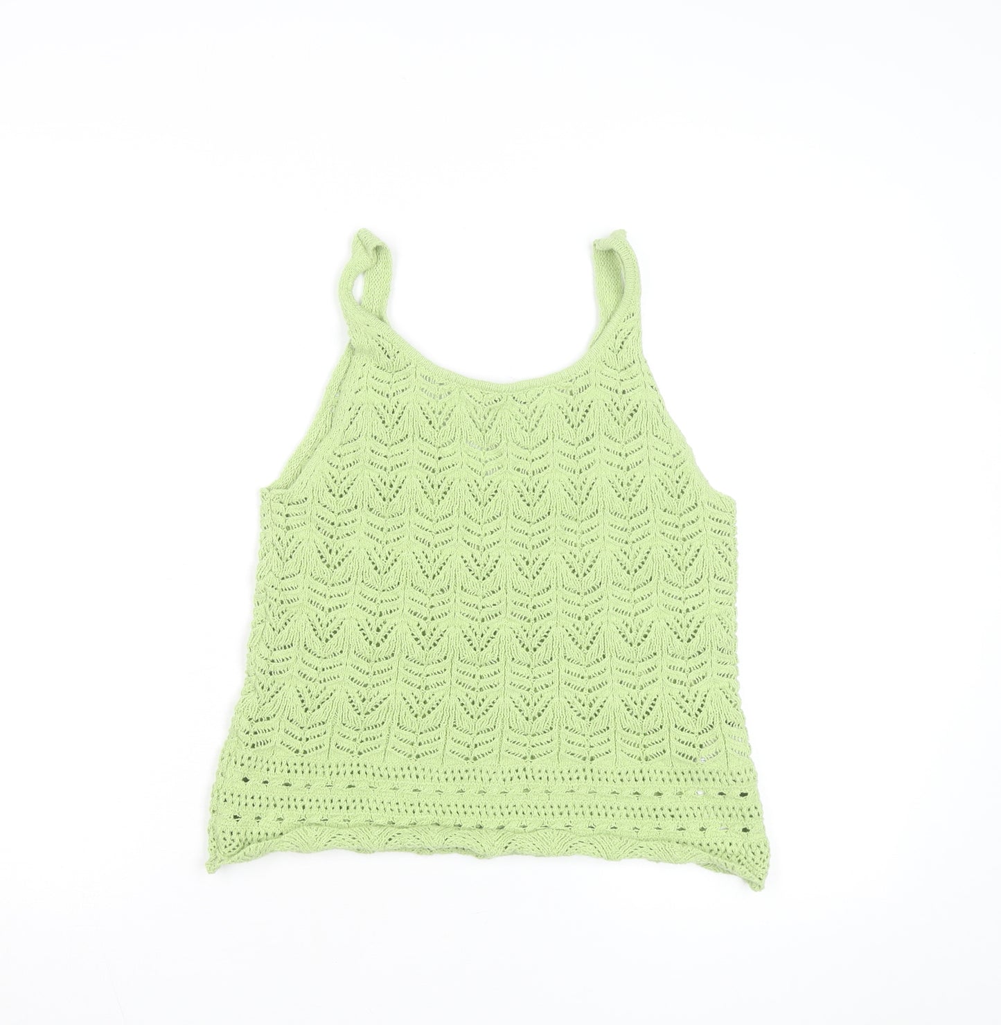MNG Women Green Open-Knit Cotton Sleeveless Vest Size 12