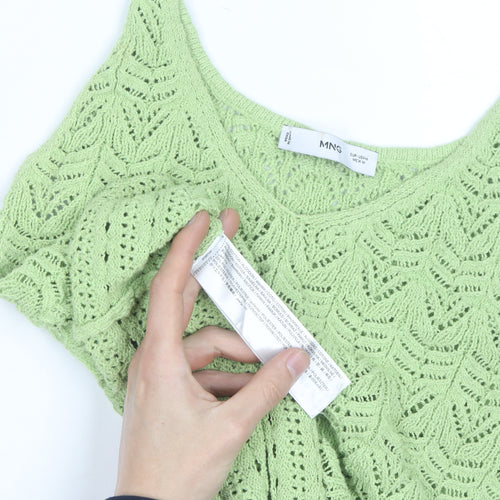MNG Women Green Open-Knit Cotton Sleeveless Vest Size 12