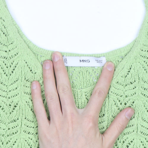 MNG Women Green Open-Knit Cotton Sleeveless Vest Size 12