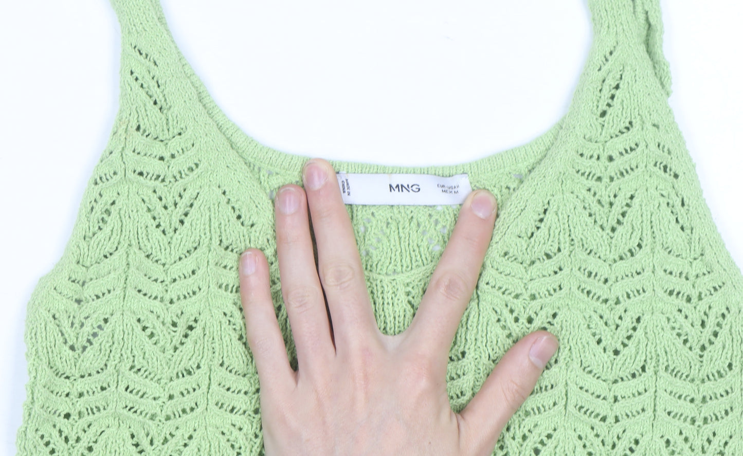 MNG Women Green Open-Knit Cotton Sleeveless Vest Size 12