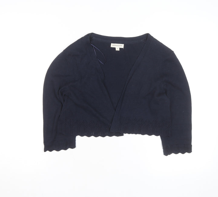 Monsoon Women’s Blue V-Neck 3/4 Sleeve Cotton Knit Cardigan M