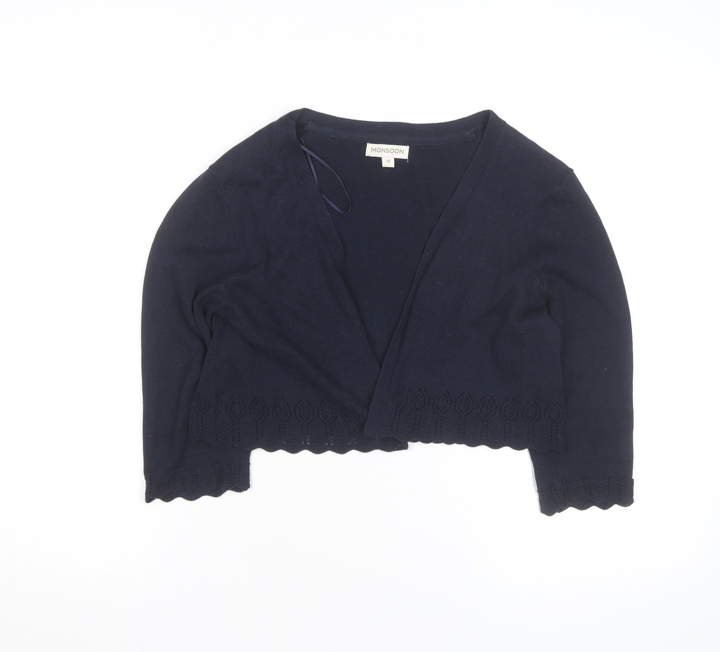 Monsoon Women’s Blue V-Neck 3/4 Sleeve Cotton Knit Cardigan M