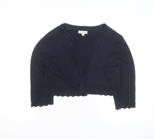Monsoon Women’s Blue V-Neck 3/4 Sleeve Cotton Knit Cardigan M