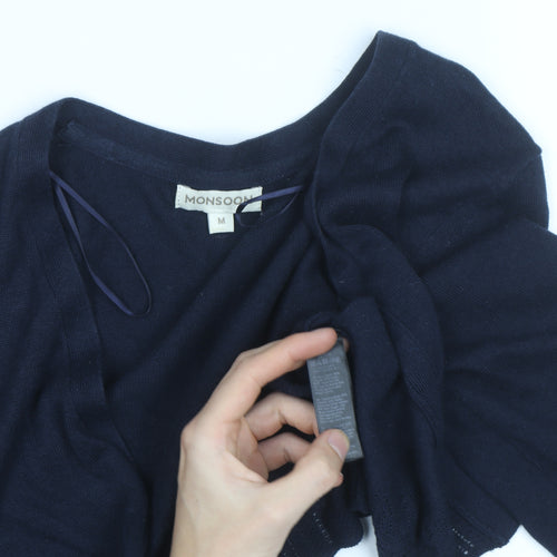 Monsoon Women’s Blue V-Neck 3/4 Sleeve Cotton Knit Cardigan M