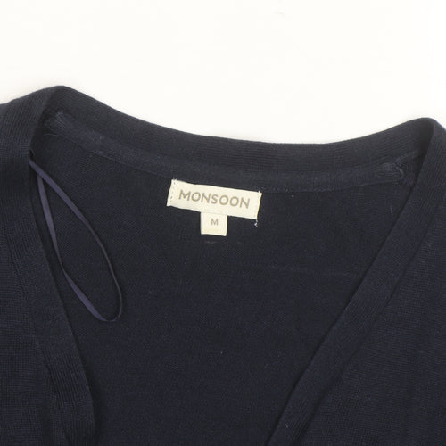 Monsoon Women’s Blue V-Neck 3/4 Sleeve Cotton Knit Cardigan M