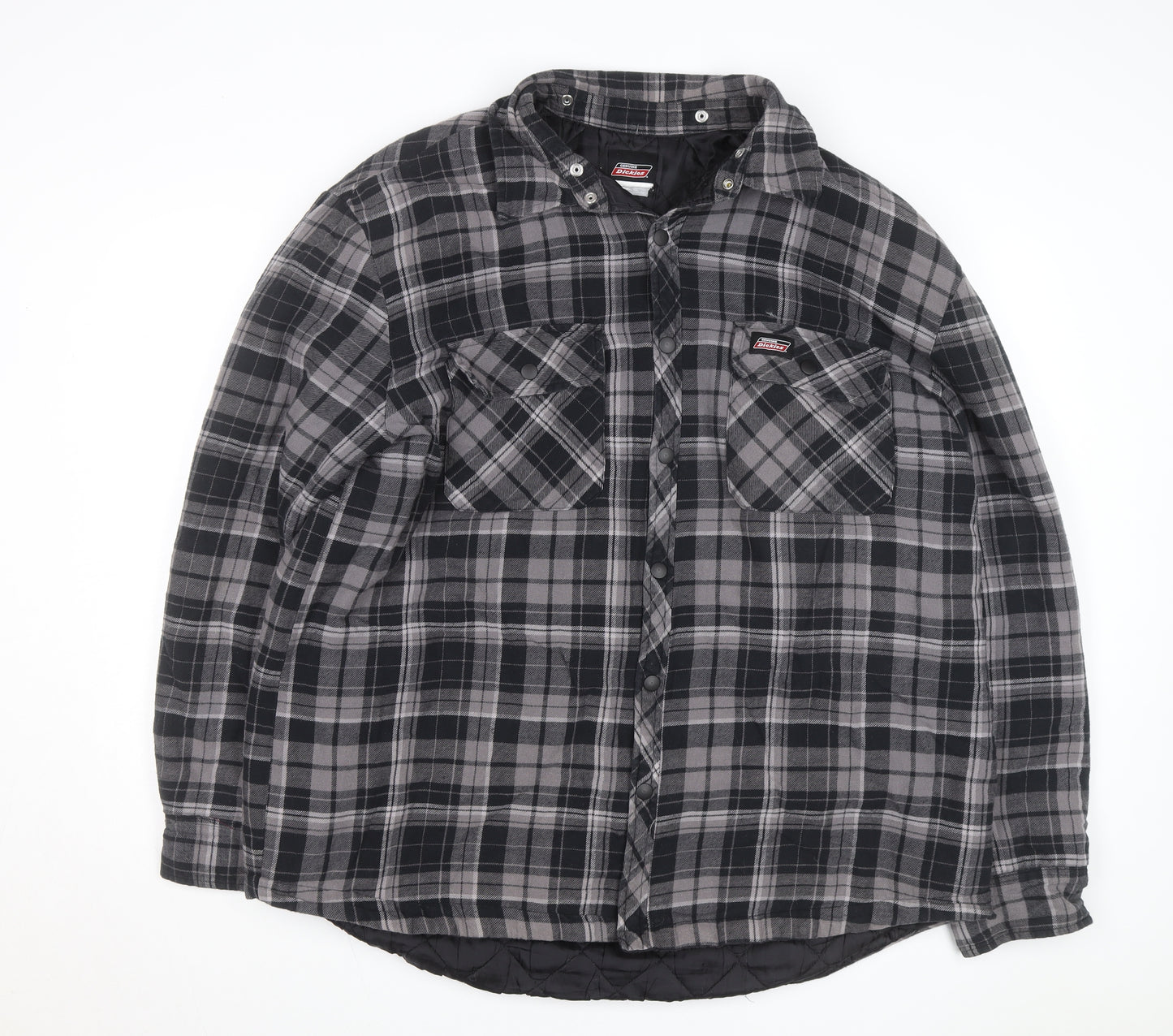 Dickies Men's Grey Check Quilted Flannel Jacket L Regular Fit