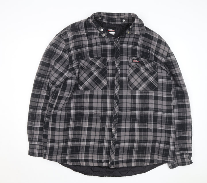 Dickies Men's Grey Check Quilted Flannel Jacket L Regular Fit