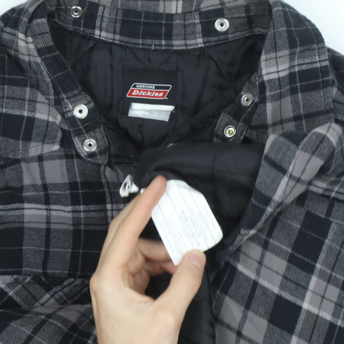 Dickies Men's Grey Check Quilted Flannel Jacket L Regular Fit