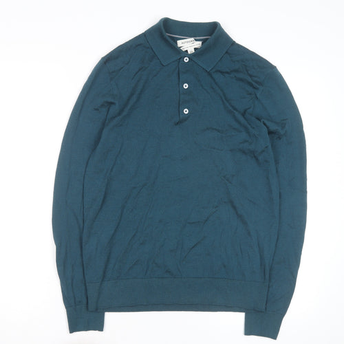 Marks and Spencer Autograph Men's Teal Merino Wool Long Sleeve Polo Shirt Size S