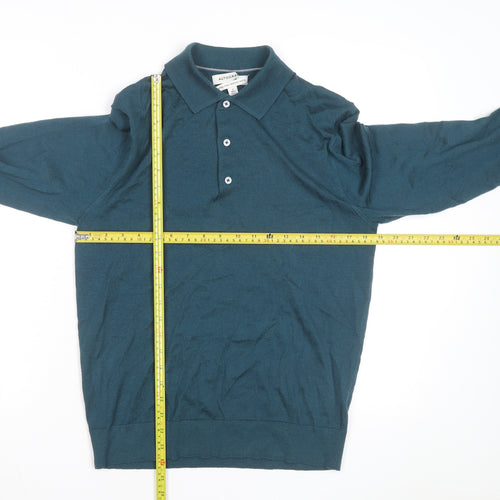 Marks and Spencer Autograph Men's Teal Merino Wool Long Sleeve Polo Shirt Size S