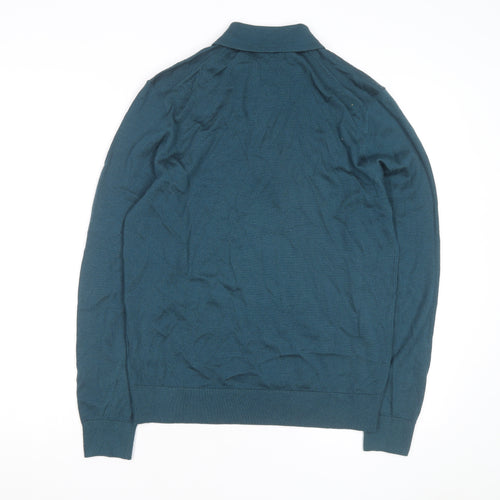 Marks and Spencer Autograph Men's Teal Merino Wool Long Sleeve Polo Shirt Size S