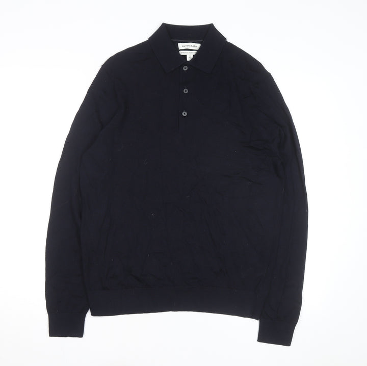 Marks and Spencer Autograph Men's Black Merino Wool Long Sleeve Collared Polo M