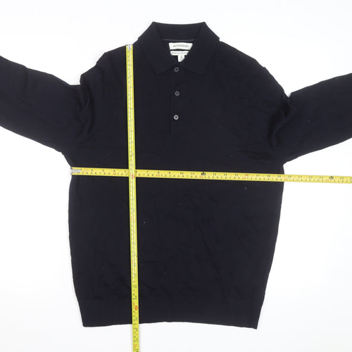 Marks and Spencer Autograph Men's Black Merino Wool Long Sleeve Collared Polo M