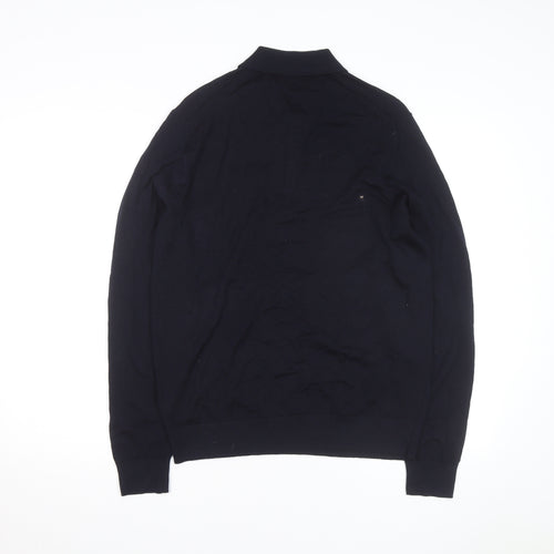 Marks and Spencer Autograph Men's Black Merino Wool Long Sleeve Collared Polo M