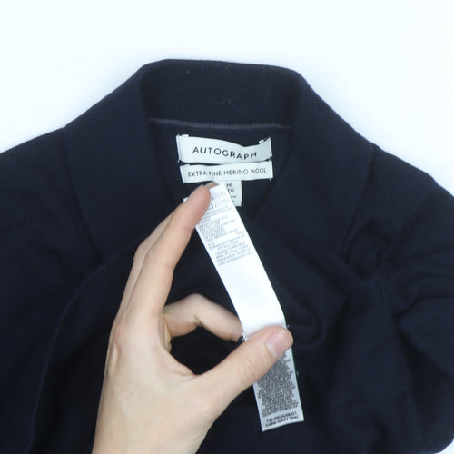 Marks and Spencer Autograph Men's Black Merino Wool Long Sleeve Collared Polo M