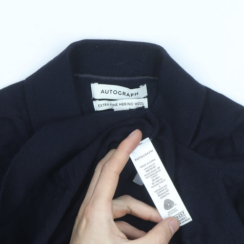Marks and Spencer Autograph Men's Black Merino Wool Long Sleeve Collared Polo M