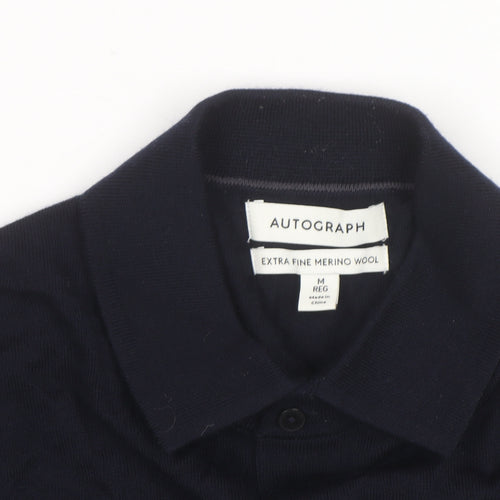 Marks and Spencer Autograph Men's Black Merino Wool Long Sleeve Collared Polo M