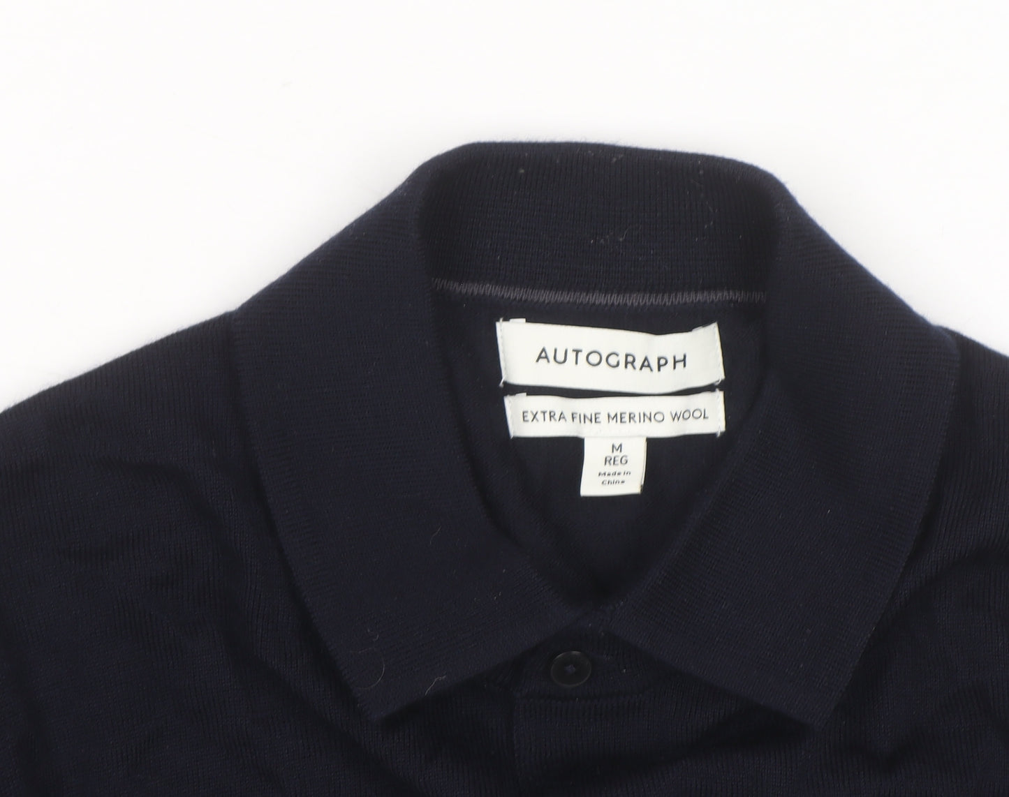 Marks and Spencer Autograph Men's Black Merino Wool Long Sleeve Collared Polo M