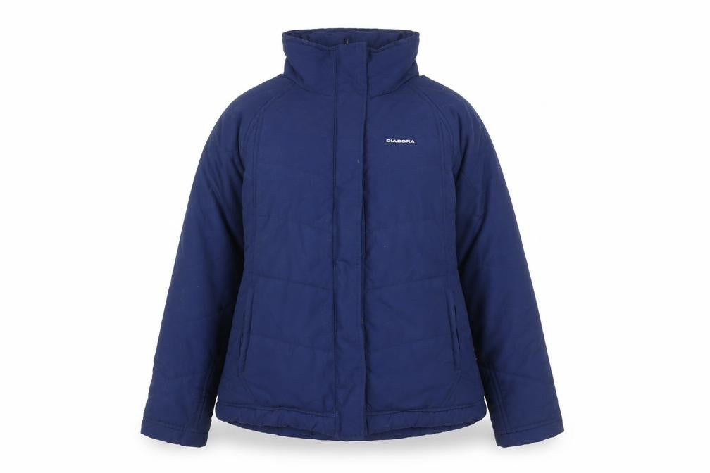 Front view of Diadora Women's Blue Puffer Jacket, size 16, Winter Casual