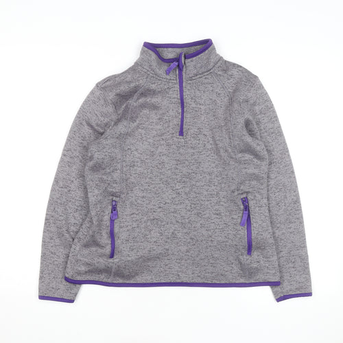 Crane Women's Grey Purple 1/4 Zip Fleece Sweatshirt Size 12-14
