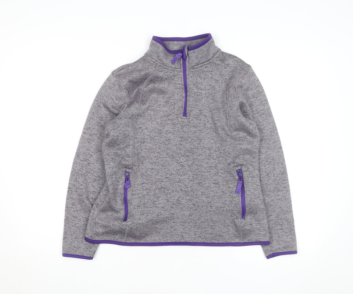 Crane Women's Grey Purple 1/4 Zip Fleece Sweatshirt Size 12-14