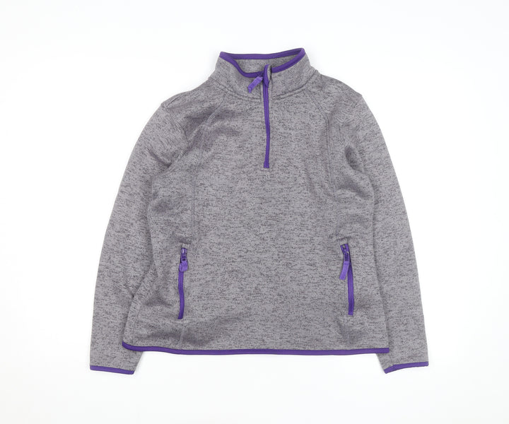 Crane Women's Grey Purple 1/4 Zip Fleece Sweatshirt Size 12-14