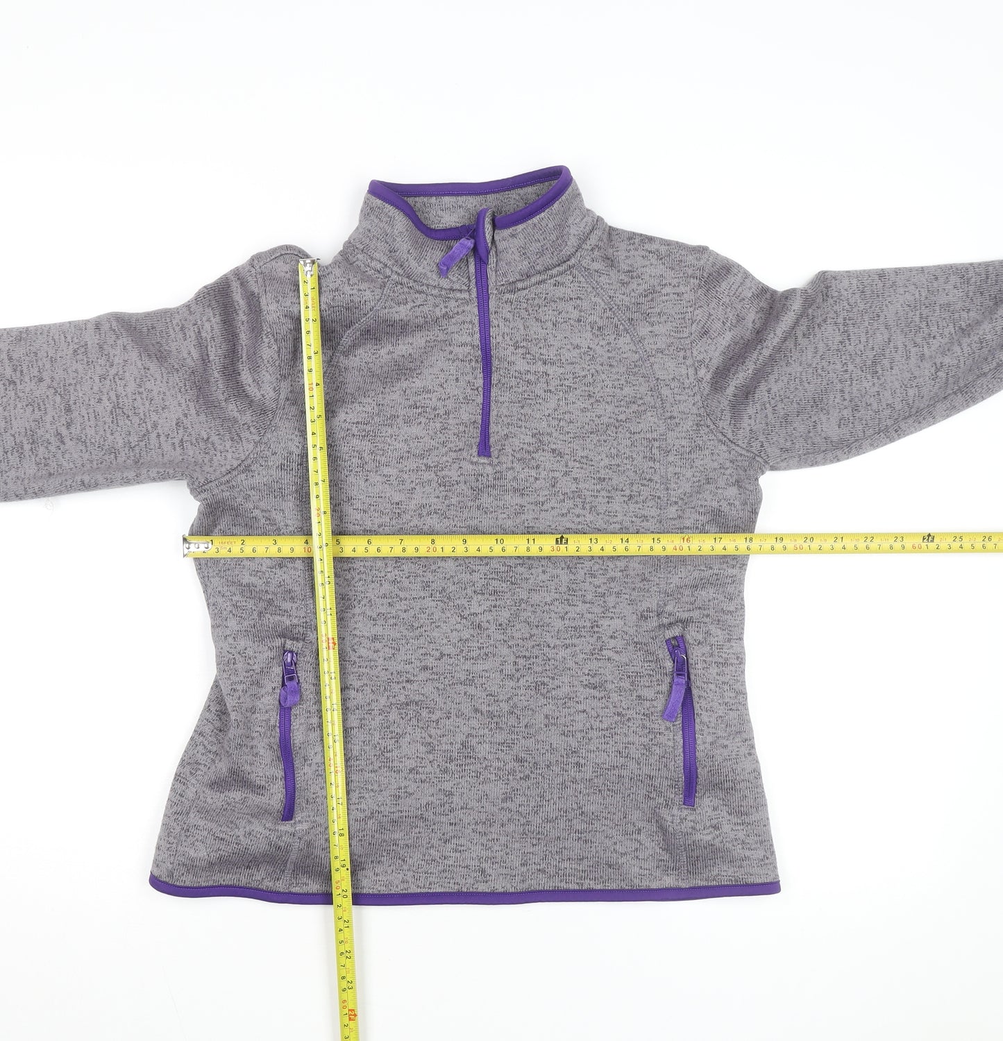 Crane Women's Grey Purple 1/4 Zip Fleece Sweatshirt Size 12-14