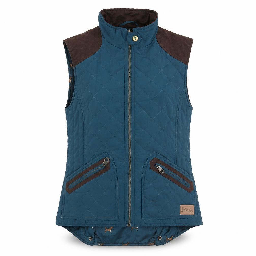 Front view of Jack Murphy Women's Blue Quilted Waistcoat Gilet, size 10