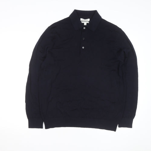 Marks and Spencer Autograph Men's Black Merino Wool Long Sleeve Polo L