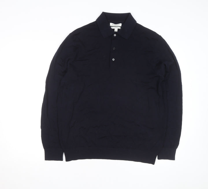 Marks and Spencer Autograph Men's Black Merino Wool Long Sleeve Polo L