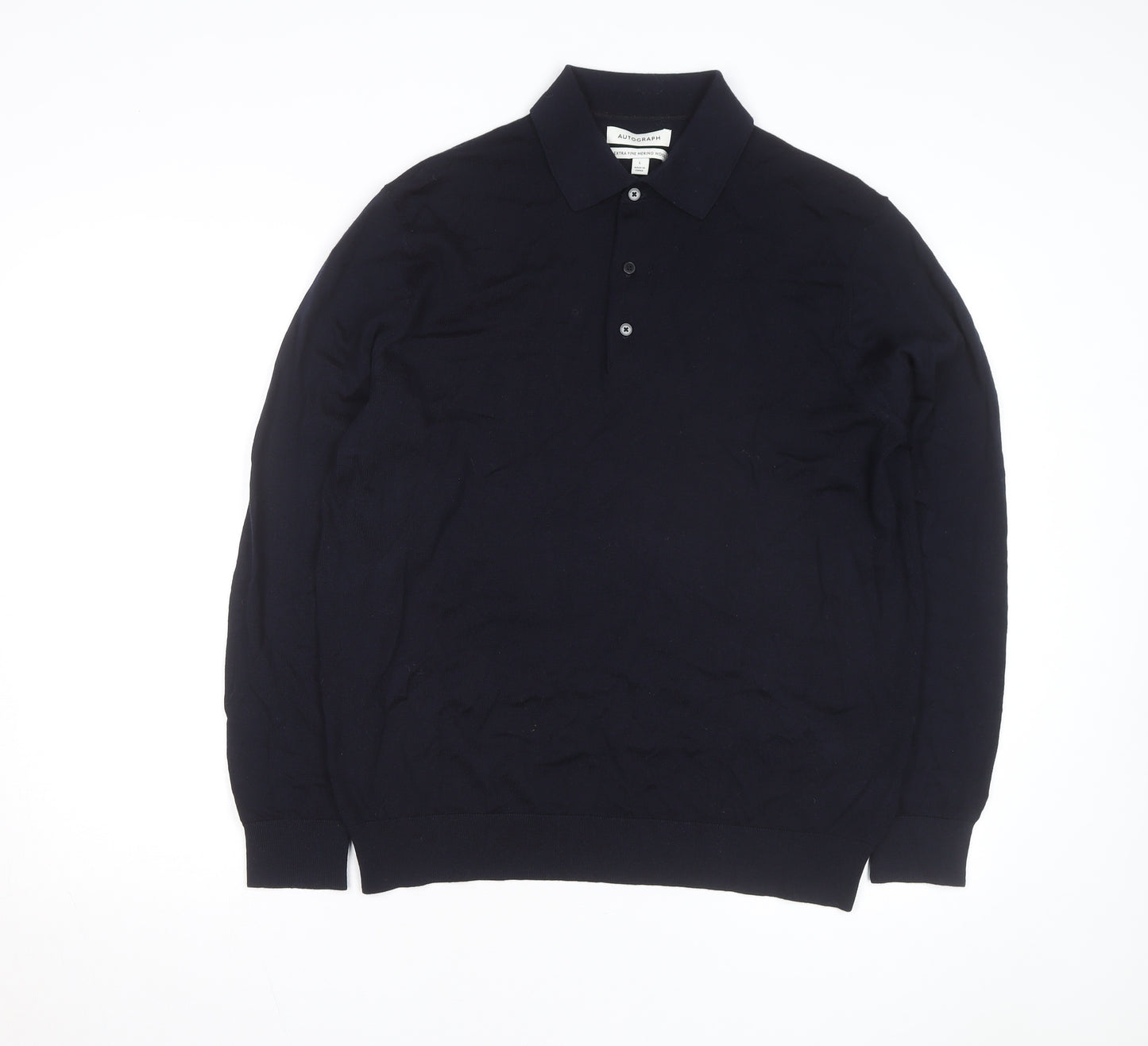 Marks and Spencer Autograph Men's Black Merino Wool Long Sleeve Polo L