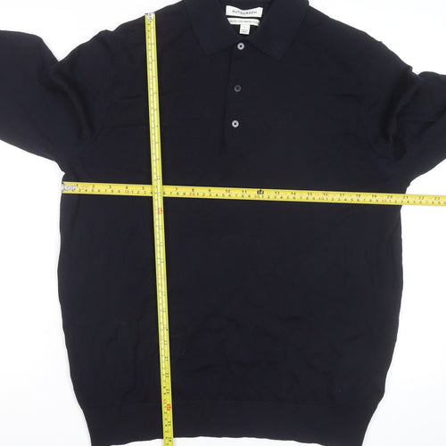 Marks and Spencer Autograph Men's Black Merino Wool Long Sleeve Polo L