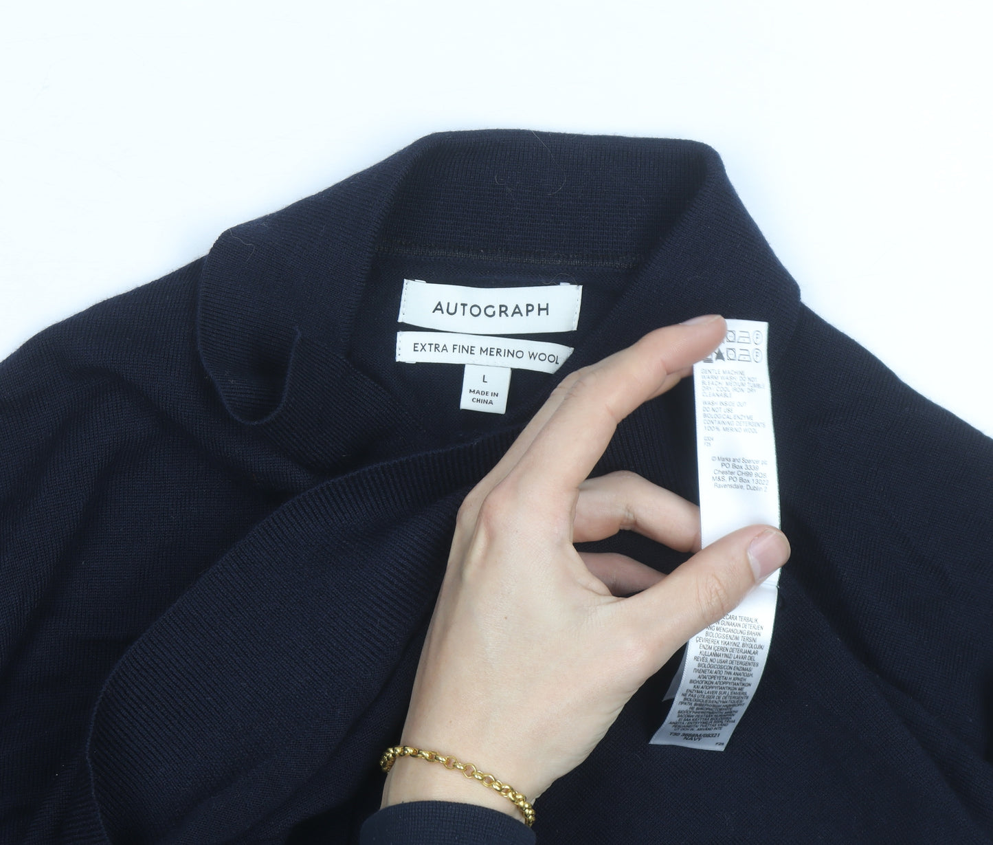 Marks and Spencer Autograph Men's Black Merino Wool Long Sleeve Polo L