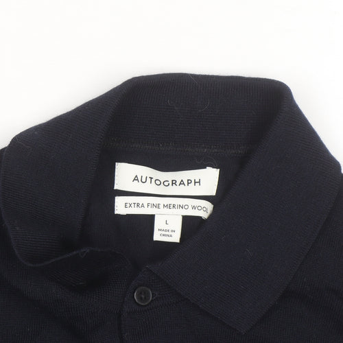 Marks and Spencer Autograph Men's Black Merino Wool Long Sleeve Polo L