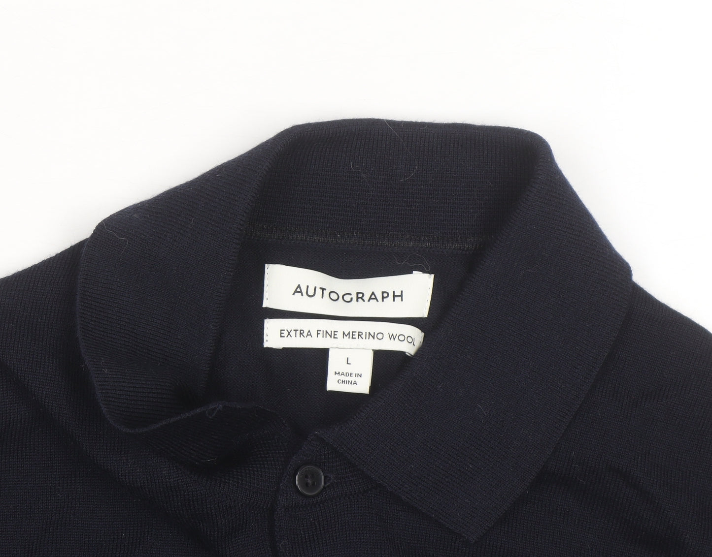Marks and Spencer Autograph Men's Black Merino Wool Long Sleeve Polo L