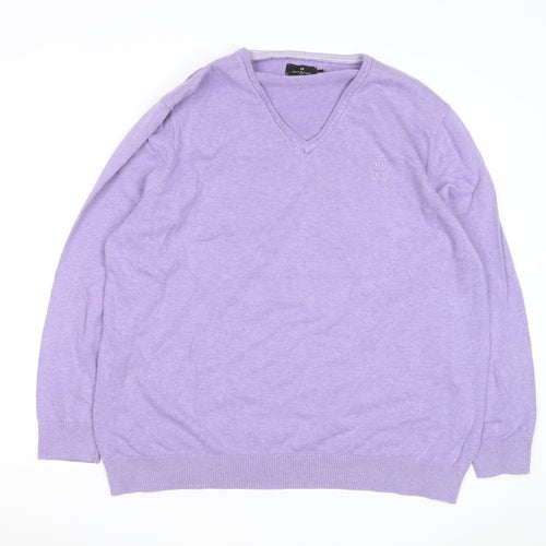 Jeff Banks Men's Purple 3XL V-Neck Cotton Jumper Classic Knitwear