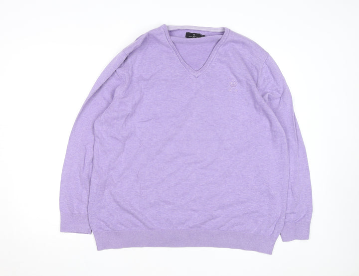 Jeff Banks Men's Purple 3XL V-Neck Cotton Jumper Classic Knitwear
