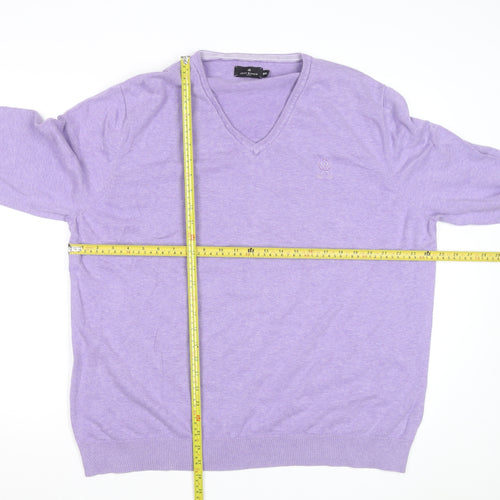 Jeff Banks Men's Purple 3XL V-Neck Cotton Jumper Classic Knitwear