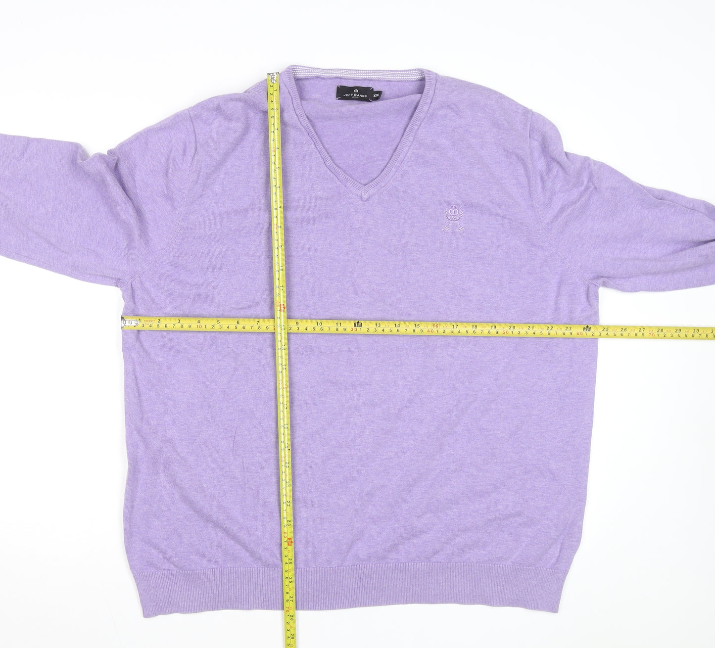 Jeff Banks Men's Purple 3XL V-Neck Cotton Jumper Classic Knitwear