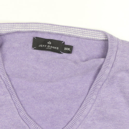 Jeff Banks Men's Purple 3XL V-Neck Cotton Jumper Classic Knitwear
