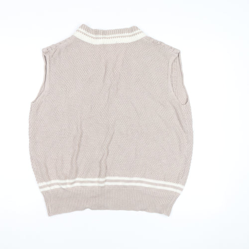 Mongcode Women Beige Cable-Knit V-Neck Sleeveless Jumper Vest M