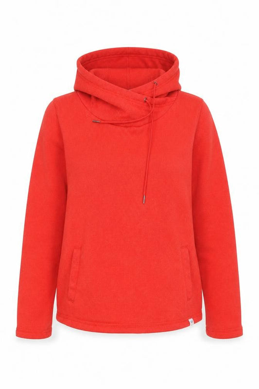 Front view of TOG24 women’s red pullover hoodie, size UK 12, polyester fleece
