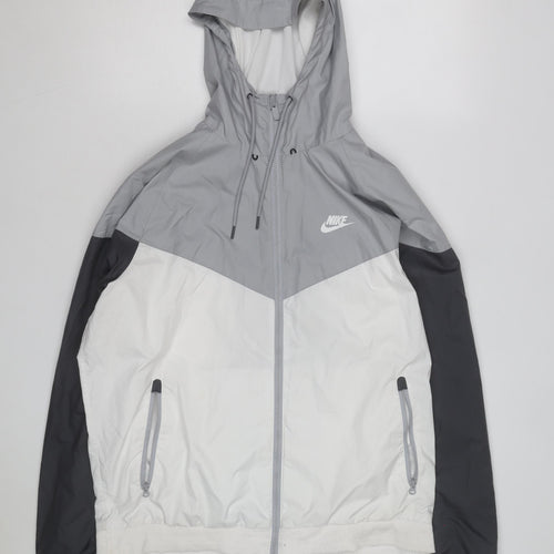 Nike Men's Grey Colourblock Full Zip Hooded Windbreaker Jacket Size L